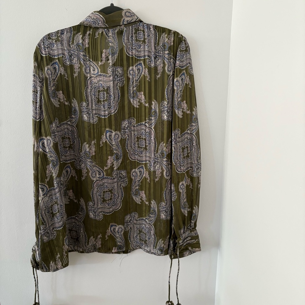 Zara Printed Multicolor Metallic Thread Paisley Print Blouse Shirt Size L NWT - Picture 10 of 14
